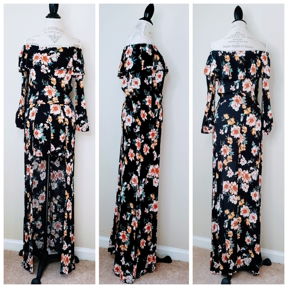 Entro | Black Floral Romper Maxi Skirt - Picture 2 of 8